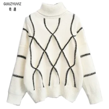 GUUZYUVIZ Women Sweaters And Pullovers Turtleneck Thicken Sequin Geometric Knitted Tops Women Black White Warm Sweaters 2018 
GUUZYUVIZ Women Sweaters And Pullovers Turtleneck Thicken Sequin Geometric Knitted Tops Women Black White Warm Sweaters 2018