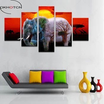 OKHOTCN 5 Pieces Framed Canvas Art Painting Modular Pictures Decoration Print Sunset Elephant Modern Home Wall Art Decoration
OKHOTCN 5 Pieces Framed Canvas Art Painting Modular Pictures Decoration Print Sunset Elephant Modern Home Wall Art Decoration