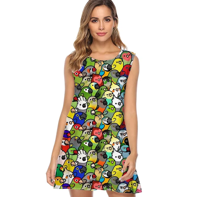 2019 New Women Dress parrot Print Casual Loose Summer Dress Sleeveless Tank Vintage Retro animal Dresses Vestidos Verano
2019 New Women Dress parrot Print Casual Loose Summer Dress Sleeveless Tank Vintage Retro animal Dresses Vestidos Verano