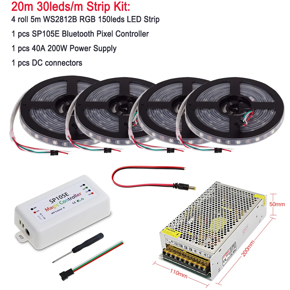5m/10m/15m/20m kit WS2812B 30/leds/m pixel Smart led strip +SP105E Bluetooth Controller+Power supply 2812 set
5m/10m/15m/20m kit WS2812B 30/leds/m pixel Smart led strip +SP105E Bluetooth Controller+Power supply 2812 set