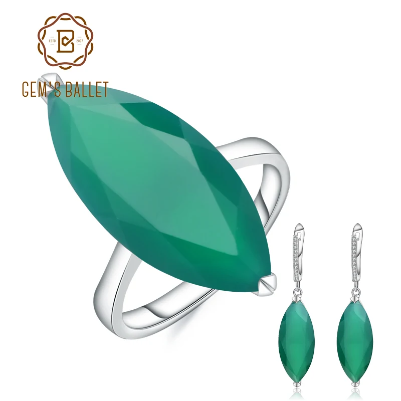 GEM'S BALLET 925 Sterling Silver Gemstone Jewelry Set Marquise Natural Green Agate Earrings Ring Set For Women Fine Jewelry
GEM'S BALLET 925 Sterling Silver Gemstone Jewelry Set Marquise Natural Green Agate Earrings Ring Set For Women Fine Jewelry