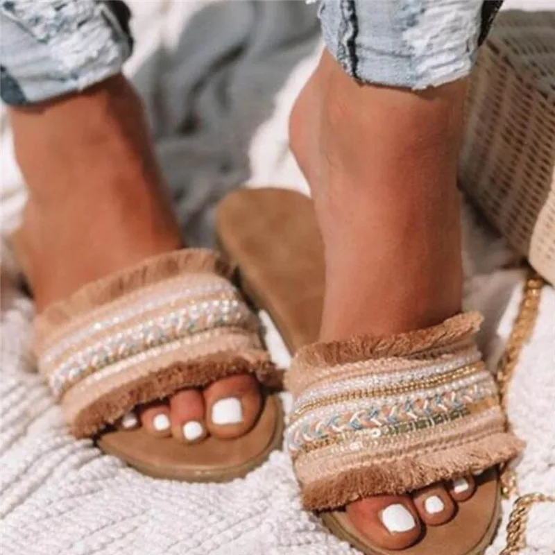 Women Tassel Flat Slippers Slides Ethnic Style Beach Rome Shoes Fashion Summer Ladies Slip On Casual Sandals Flip Flops #40
Women Tassel Flat Slippers Slides Ethnic Style Beach Rome Shoes Fashion Summer Ladies Slip On Casual Sandals Flip Flops #40