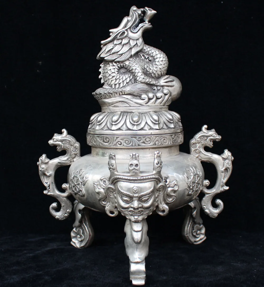 6710911++11"Marked Chinese Silver Wrathful Heruka Vajrakilaya Deity Dragon Incense Burner
6710911++11"Marked Chinese Silver Wrathful Heruka Vajrakilaya Deity Dragon Incense Burner