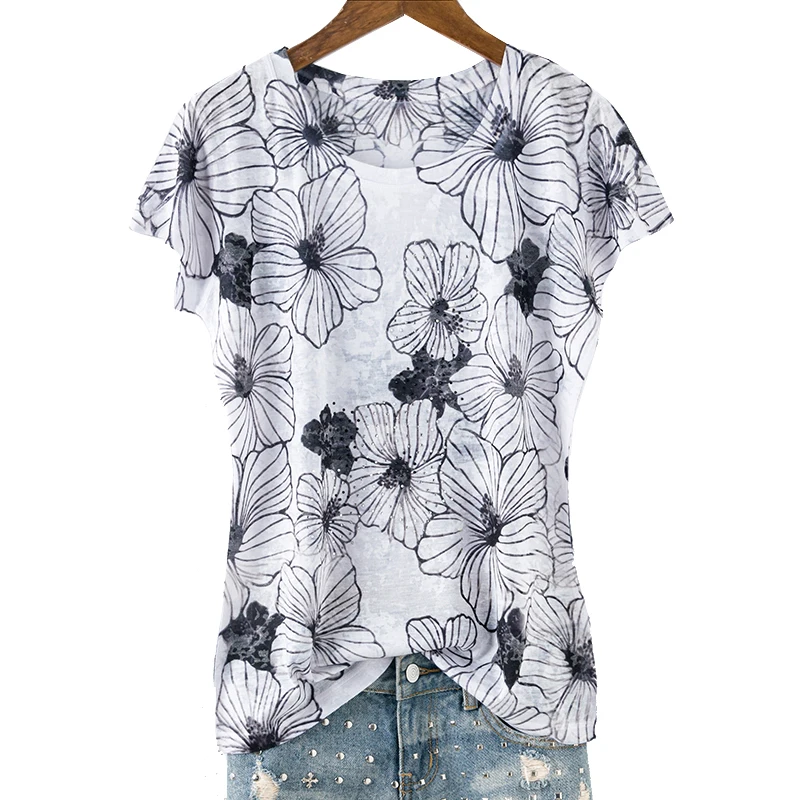 Hot drilling floral print slim silk cotton thin t shirt women tops summer 2018 new arrivals Plus size o-neck short sleeve
Hot drilling floral print slim silk cotton thin t shirt women tops summer 2018 new arrivals Plus size o-neck short sleeve