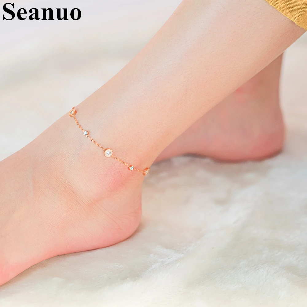 

Seanuo Hot Rose Gold Color Pie-Shape Roman Numerals Women Foot Ankel Bracelet Fashion Stainless Steel CZ Crystal Barefoot Anklet