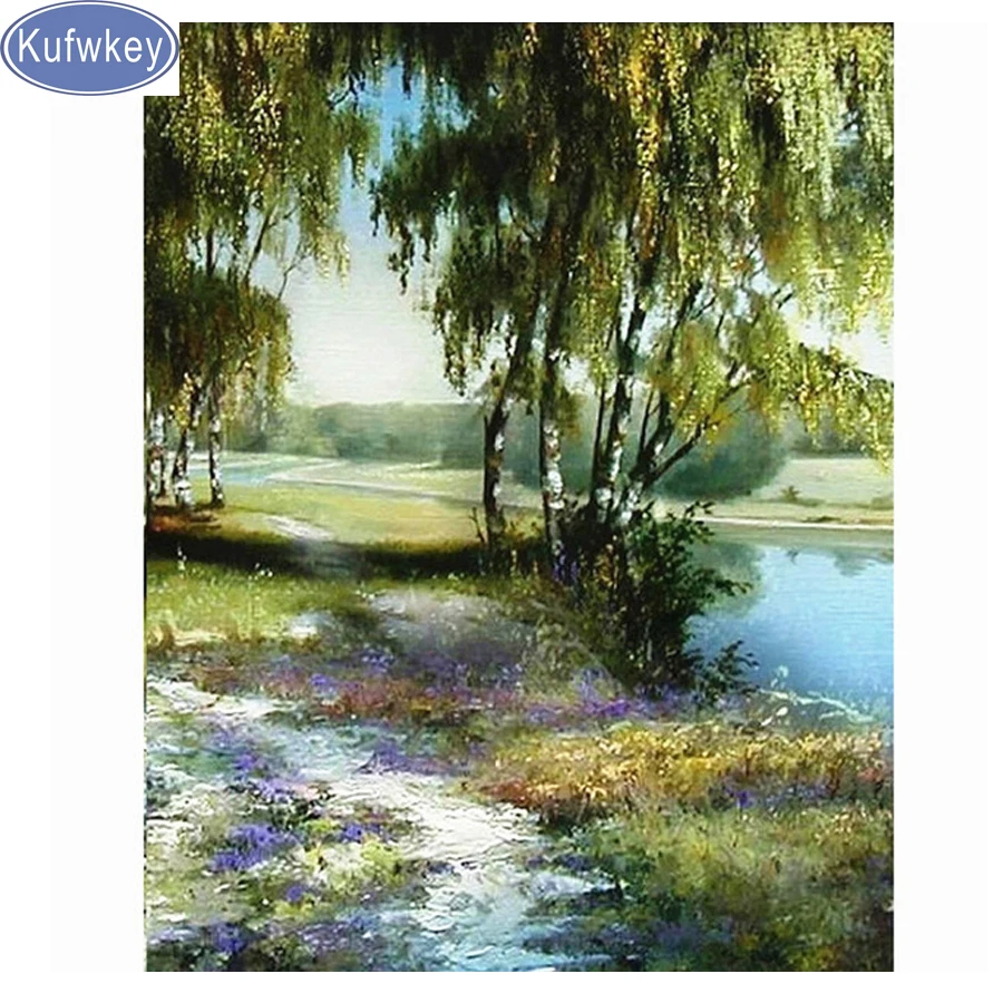 

Kufwkey Natural scenery Diamond Embroidery full round diamond painting "spring"patterns mosaic rhinestones painting,cross stitch