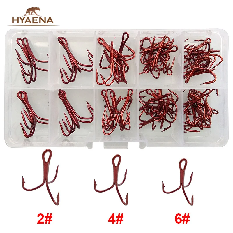 Hyaena 50pcs Red 35647 High Carbon Steel Fishhook Treble #2 4 6 Triple Hard Lure Fishing Hooks Set With Box
Hyaena 50pcs Red 35647 High Carbon Steel Fishhook Treble #2 4 6 Triple Hard Lure Fishing Hooks Set With Box