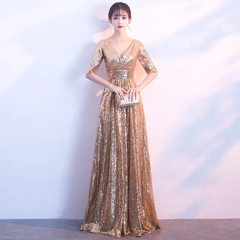 Gold Deep V-Neck Sexy Ladies Evening Party Dress Floor Length Noble Elegant Banquet Gowns Sexy Slim Half Sleeve Vestidos
Gold Deep V-Neck Sexy Ladies Evening Party Dress Floor Length Noble Elegant Banquet Gowns Sexy Slim Half Sleeve Vestidos