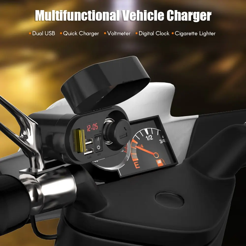 Motorcycle Accessories Dual USB Charger Socket LED Voltmeter Cigarette Lighter Waterproof Handlebar Clamp Power Adapter
Motorcycle Accessories Dual USB Charger Socket LED Voltmeter Cigarette Lighter Waterproof Handlebar Clamp Power Adapter