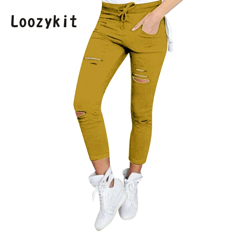 LOOZYKIT Ripped Casual Pencil Pants Women Plus Size Ankle-Length Pants High Waist Trousers Drawstring Female pantalon mujer
LOOZYKIT Ripped Casual Pencil Pants Women Plus Size Ankle-Length Pants High Waist Trousers Drawstring Female pantalon mujer
