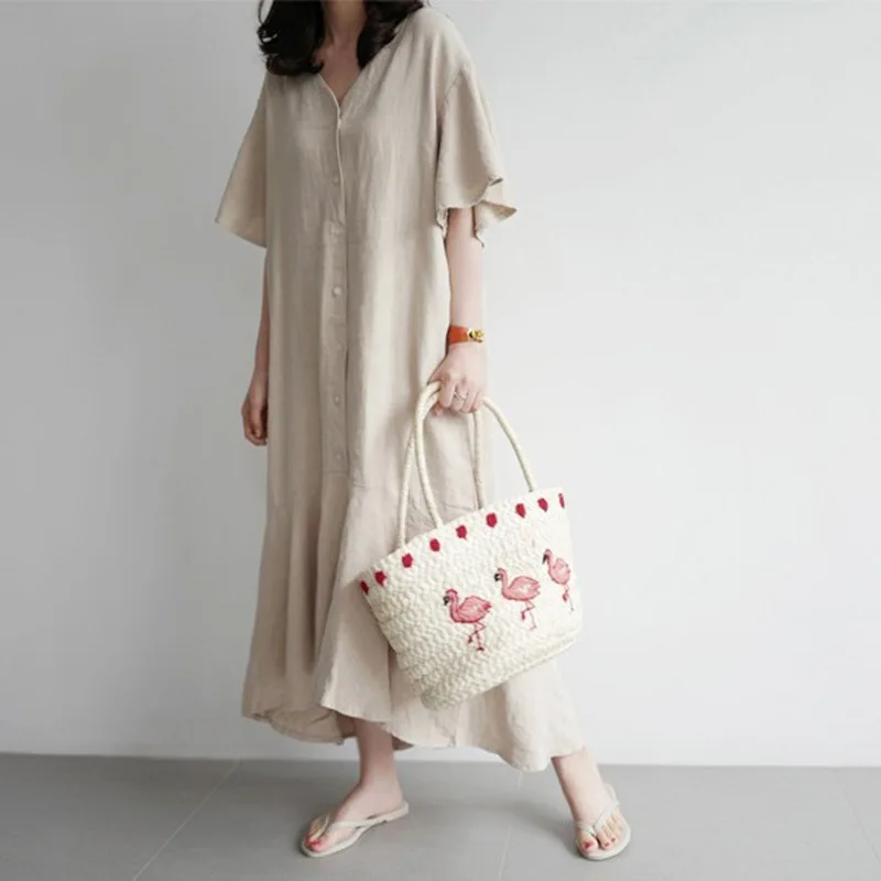 Johnature Summer 2024 Casual Vintage Cotton Linen Women Dresses New V-neck Half Sleeve Ruffles Loose Irregular Female Dress
Johnature Summer 2024 Casual Vintage Cotton Linen Women Dresses New V-neck Half Sleeve Ruffles Loose Irregular Female Dress