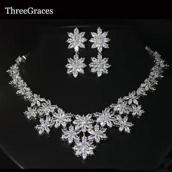 ThreeGraces Luxury White Gold Color CZ Stone Big Bridal Wedding Flower Necklaces And Earrings Jewelry Sets For Brides JS013
ThreeGraces Luxury White Gold Color CZ Stone Big Bridal Wedding Flower Necklaces And Earrings Jewelry Sets For Brides JS013