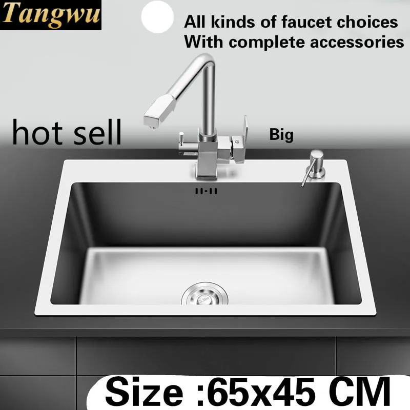 

Free shipping Apartment fashion kitchen sink durable 304 stainless steel thick hand made single slot hot sell 65x45 cm