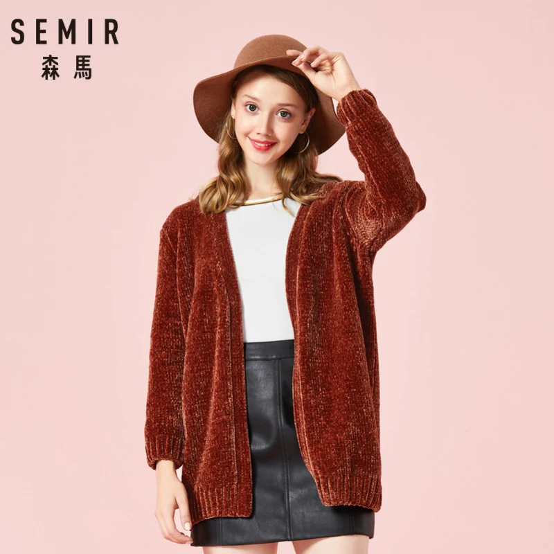 

SEMIR Women Long Soft Chenille Rib-Knit Cardigan Ribbing Cuffs and Hem Long Sleeved Dropped Shoulder Cardigan with No Button