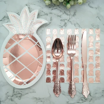 8 Sets Paper Plates Napkins Foil Plastic Knife Fork Spoon Luxury Rose Gold Pineapple for Wedding Engagement Birthday Party Decor
8 Sets Paper Plates Napkins Foil Plastic Knife Fork Spoon Luxury Rose Gold Pineapple for Wedding Engagement Birthday Party Decor