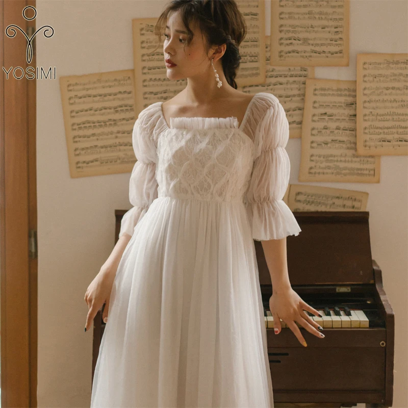 YOSIMI 2019 Summer Women Dress Midi Vintage White Mesh Mid-calf Long Dress Fairy Tunic Slim Party Female Vestido Fit and Flare
YOSIMI 2019 Summer Women Dress Midi Vintage White Mesh Mid-calf Long Dress Fairy Tunic Slim Party Female Vestido Fit and Flare