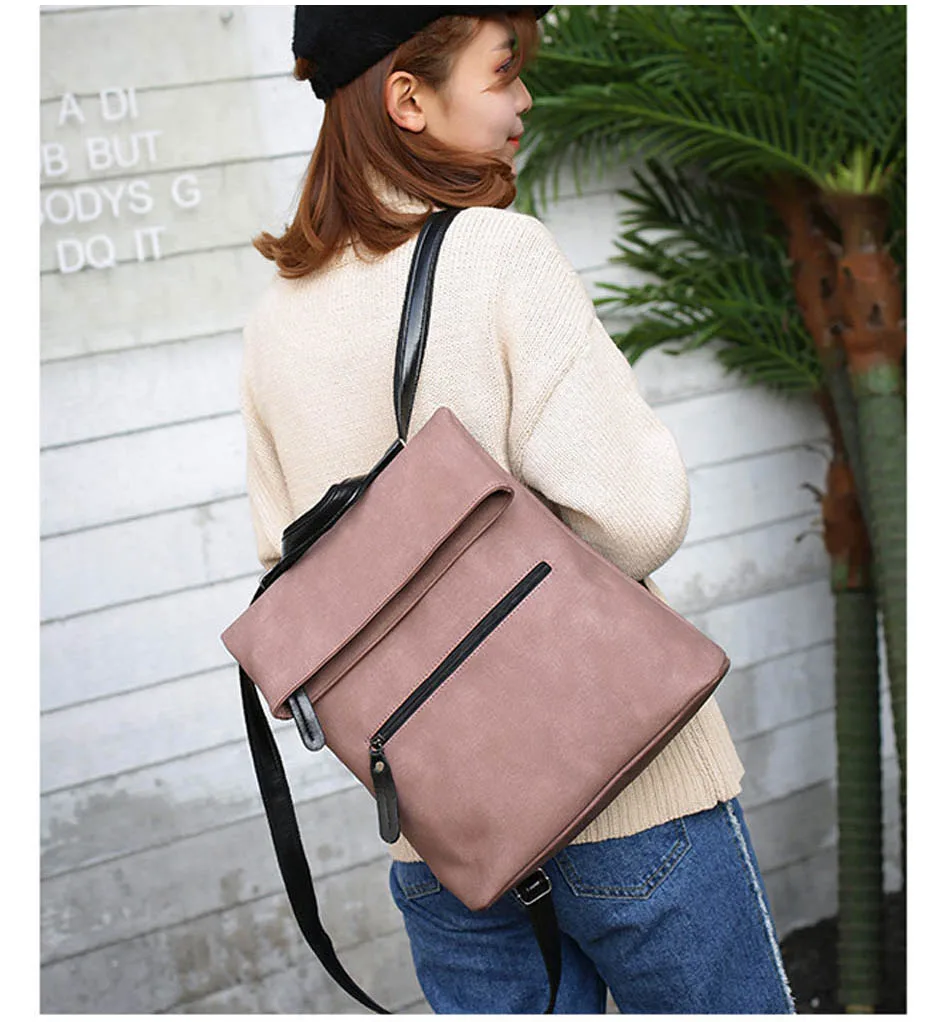 iStylishMall- 2 PCS/SET Vintage Backpack Women PU Leather Backpacks with Shoulder Bag School Bags for Teenagers Black Female mochila