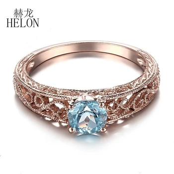 HELON Solid 14K Rose Gold Flawless Round 0.63CT Natural Blue Topaz Ring Art Deco Engagement Ring Vintage Gift Party Fine Jewelry
HELON Solid 14K Rose Gold Flawless Round 0.63CT Natural Blue Topaz Ring Art Deco Engagement Ring Vintage Gift Party Fine Jewelry