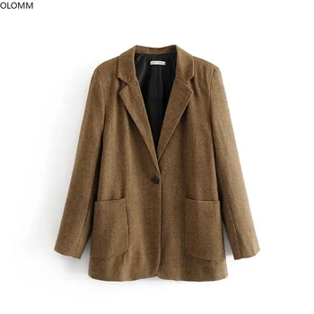Casual women's jacket fashion retro one button large pocket long sleeve small suit wild women's suit jacket high quality
Casual women's jacket fashion retro one button large pocket long sleeve small suit wild women's suit jacket high quality