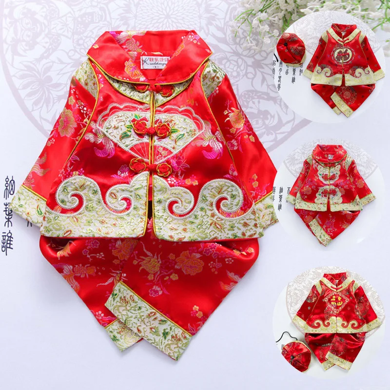 2021 Newborn Baby Girls Boys Chinese Traditional Costumes Clothing Set