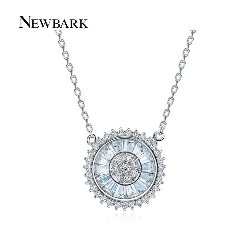 NEWBARK 18K White Gold Plated Necklace w/ Round Cubic Zircon Paved Sun Shaped Pendant for Women