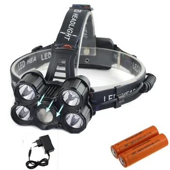 

Rechargeable LED Bike Headlight 10000 Lumen 5x Cree XML T6 Led 18650 Battery Bicycle Headlamp Cycling Light For Outdoor Sport