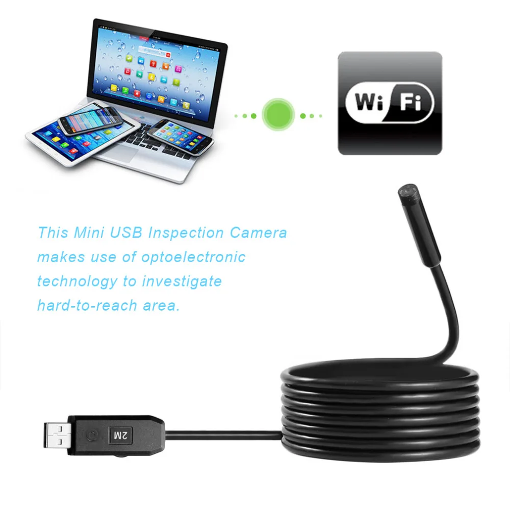 Водонепроницаемый USB эндоскоп с 6 светодиодами 2 м 7 мм|usb waterproof endoscope|snake inspection