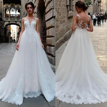 Stunning Tulle & Lace Bateau Neckline 2 in 1 Wedding Dress With Lace Appliques & Detachable Skirt Bridal Dress vestido de noiva
Stunning Tulle & Lace Bateau Neckline 2 in 1 Wedding Dress With Lace Appliques & Detachable Skirt Bridal Dress vestido de noiva