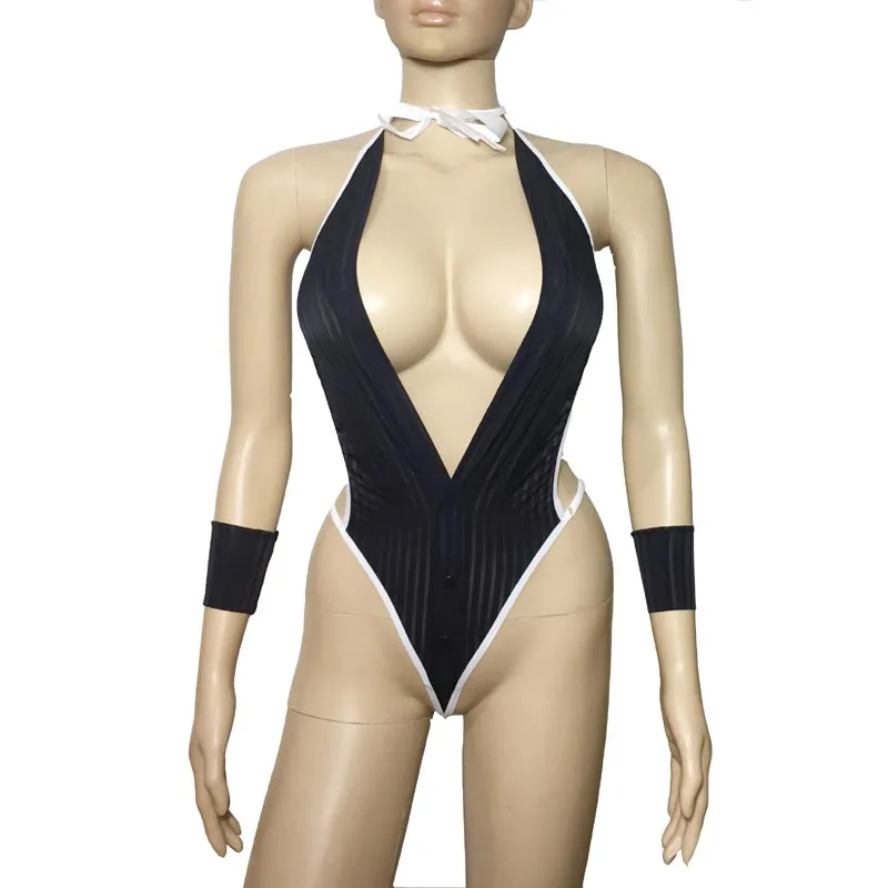 Sexy Striped Plunge Deep V Secretary Teddy Onesie with G-String Bikini Back and Wrist Bands Role Play Lingerie Fantasy Costume
Sexy Striped Plunge Deep V Secretary Teddy Onesie with G-String Bikini Back and Wrist Bands Role Play Lingerie Fantasy Costume