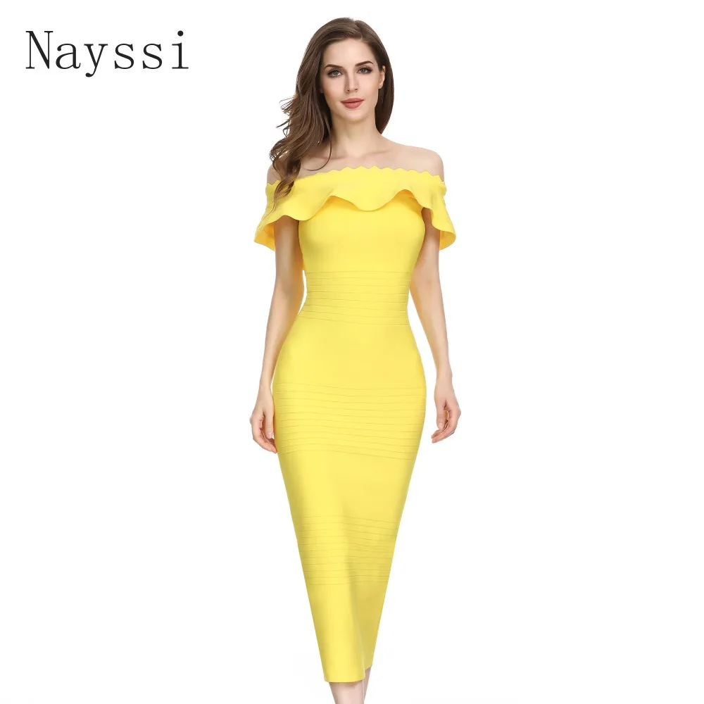 Nayssi 2019 Бандажное платье с открытыми плечами облегающее длинное