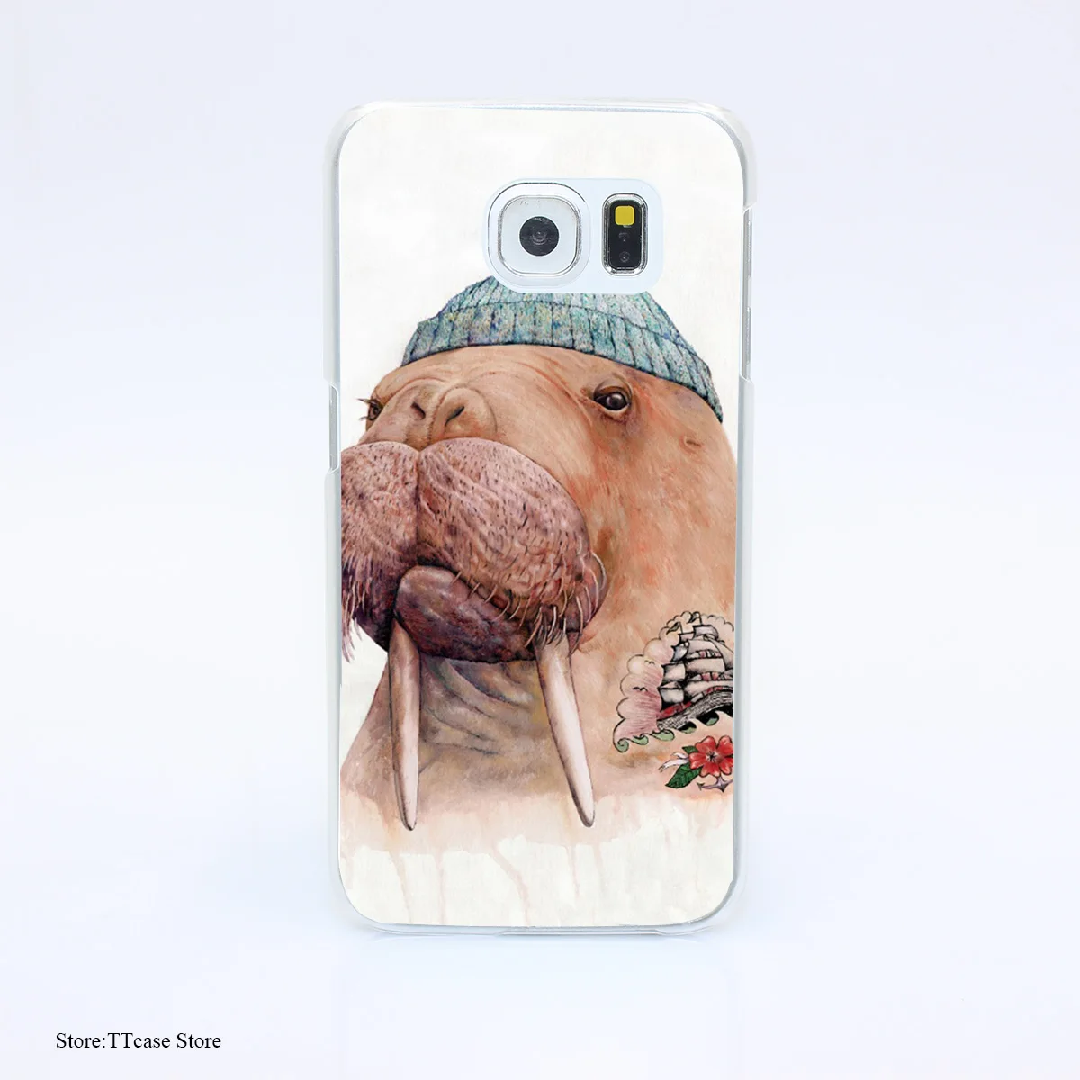 3281G Tattooed Walrus Print Hard Transparent font b Case b font Cover for Galaxy S3 S4