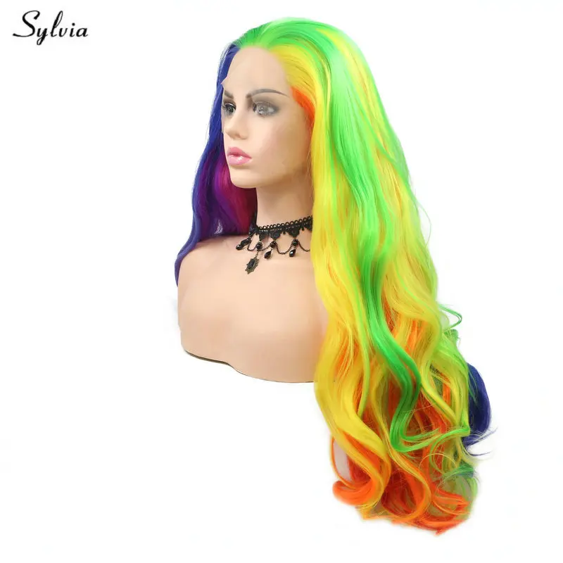 Sylvia Bright Blue Green Yellow Purple Orange Rainbow Body Wave Long Synthetic Lace Front Wigs For Women Cosplay Drag Queen Hair
Sylvia Bright Blue Green Yellow Purple Orange Rainbow Body Wave Long Synthetic Lace Front Wigs For Women Cosplay Drag Queen Hair