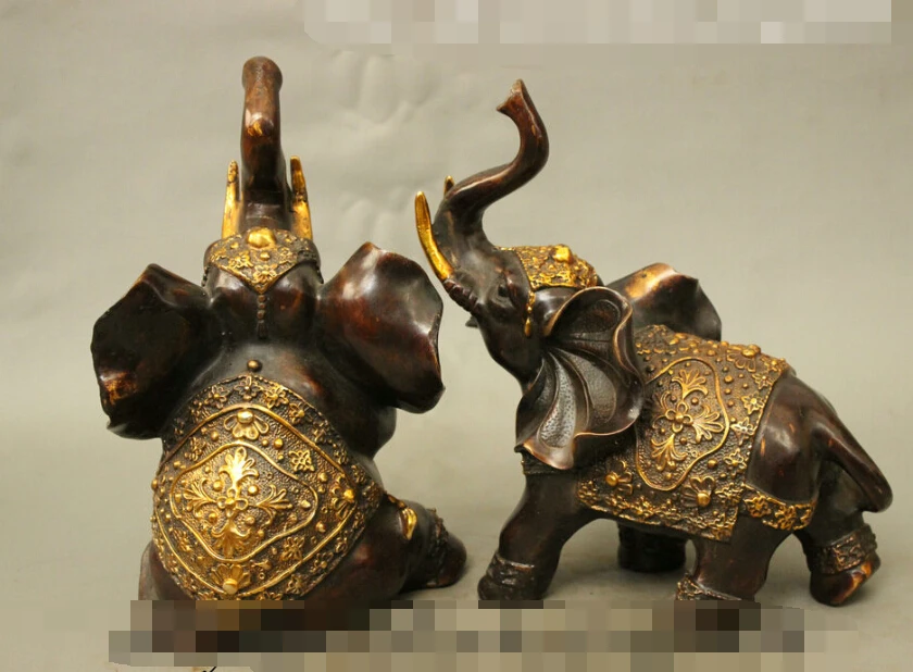 S0272 11" Folk Chinese Bronze Gilt Technics JiXiang Flowers Funny Elephant Statue Pair
S0272 11" Folk Chinese Bronze Gilt Technics JiXiang Flowers Funny Elephant Statue Pair