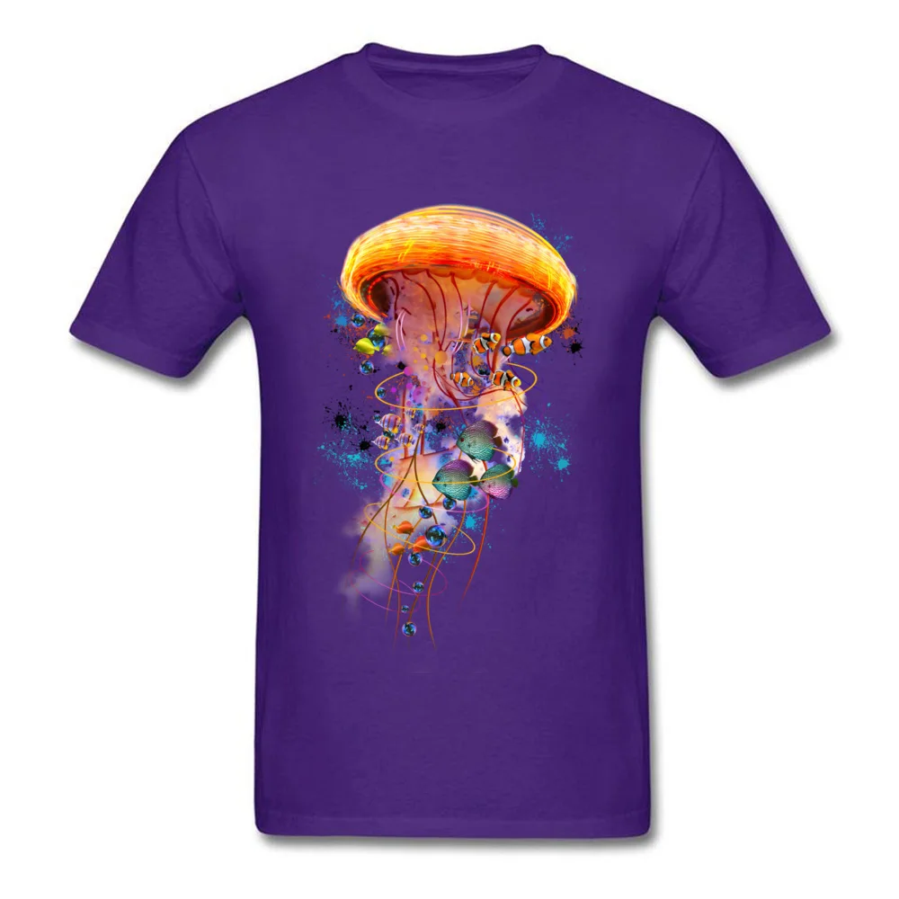 Male T Shirts Electric Jellyfish World Design T Shirt 100% Cotton O Neck Short Sleeve Fashionable Tshirts Autumn Electric Jellyfish World purple
