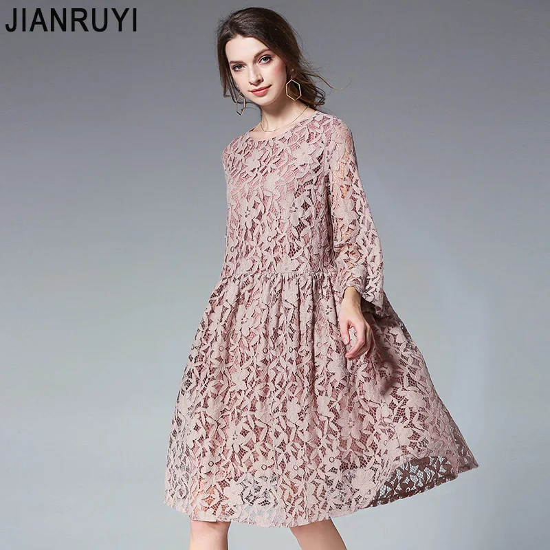 JIANRUYI 2018 Women's spring new slightly fat loose large size lace dress flared sleeve
JIANRUYI 2018 Women's spring new slightly fat loose large size lace dress flared sleeve