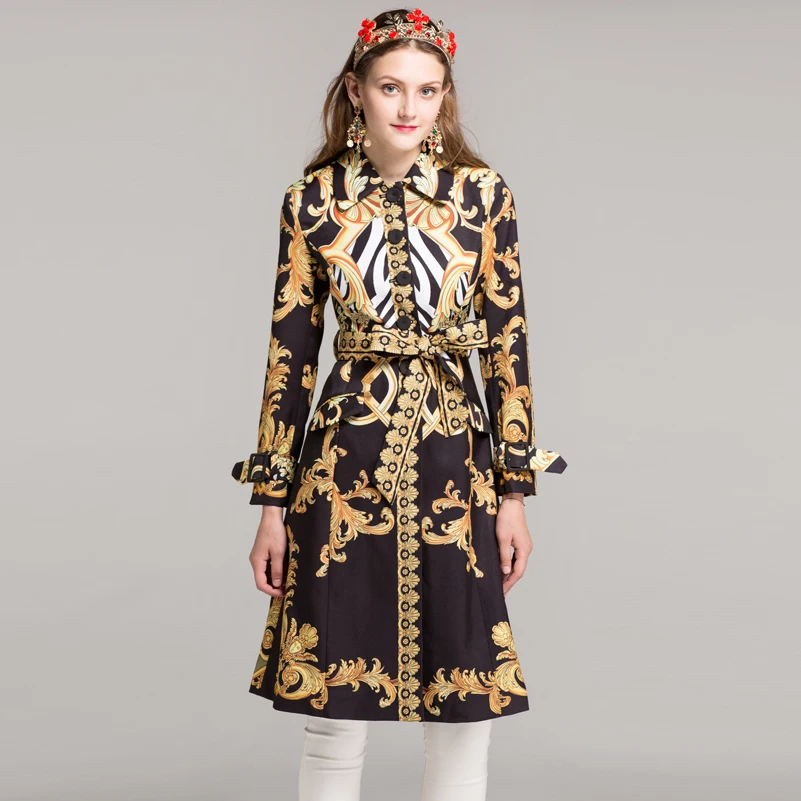 Women's long sleeve fashion long coats high quality autumn/winter 2019 designer Sashes Printing Vintage Slim Trench XXL
Women's long sleeve fashion long coats high quality autumn/winter 2019 designer Sashes Printing Vintage Slim Trench XXL