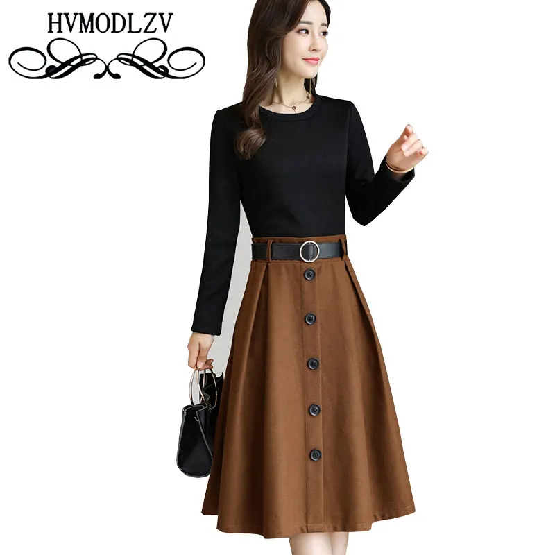 2017 Spring Autumn Women Fake Two Piece Long Sleeved Dress Fashion Lattice Belt A Word Skirt Slim Was Thin Female Dress Ls834
2017 Spring Autumn Women Fake Two Piece Long Sleeved Dress Fashion Lattice Belt A Word Skirt Slim Was Thin Female Dress Ls834