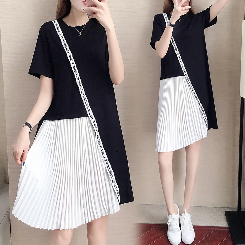 XL- 5XL 2019 new summer plus size loose casual black blue Navy Blue fashion spliced Draped short sleeve O-Neck women dress O182
XL- 5XL 2019 new summer plus size loose casual black blue Navy Blue fashion spliced Draped short sleeve O-Neck women dress O182