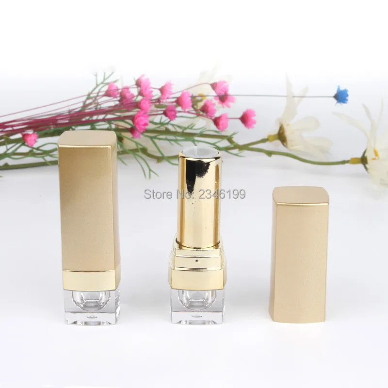 Lip Balm Tube 12.1 Gold Square Lipstick Tube Empty Cosmetic Container Transparent Base Lipbalm Packaging Gold Lipstick Tube