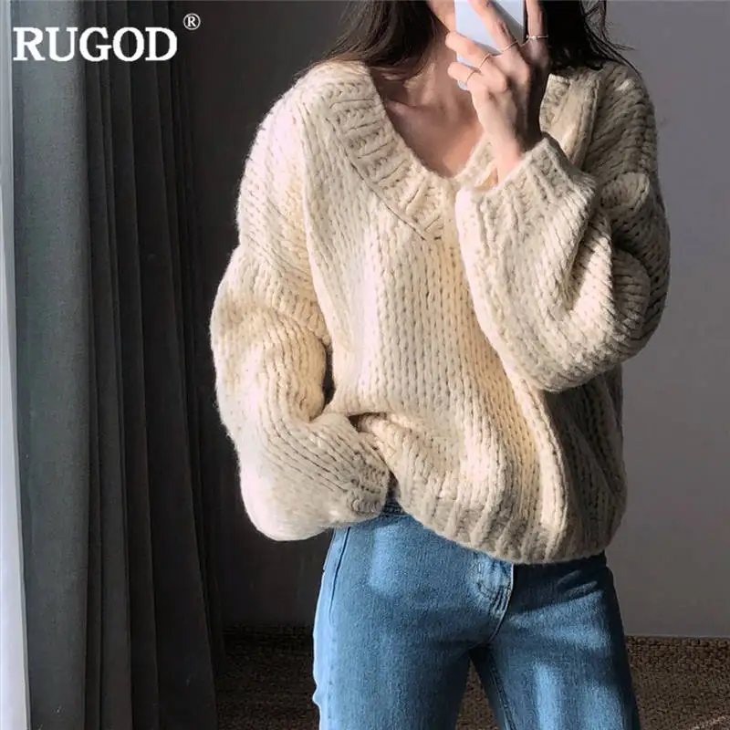 RUGOD Fashion Solid Women Sweater Oversized Casual Women Pullovers V-Neck Knitted Plus Size Women Tops pull femme hiver
RUGOD Fashion Solid Women Sweater Oversized Casual Women Pullovers V-Neck Knitted Plus Size Women Tops pull femme hiver