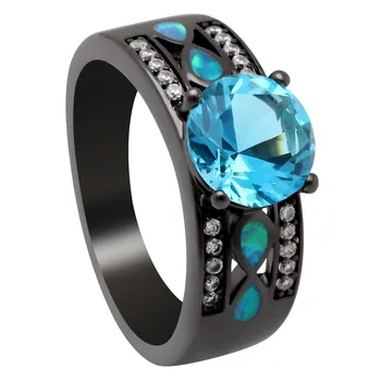 Black Gun fashion accessories Wedding Engagement Ring for women jewelry big round blue pink CZ zircon With Rain Drop Fire Opal
Black Gun fashion accessories Wedding Engagement Ring for women jewelry big round blue pink CZ zircon With Rain Drop Fire Opal