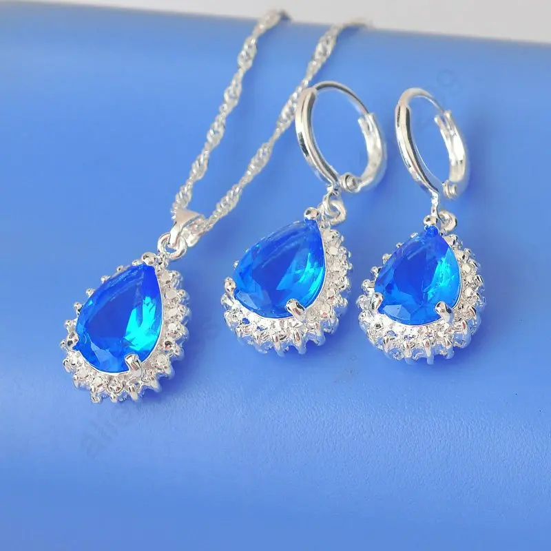 JEXXI Real 925 Sterling Silver Charming Wedding Jewerly Set With Blue Waterdrop Crystals CZ Necklace Earring For Women Wedding
JEXXI Real 925 Sterling Silver Charming Wedding Jewerly Set With Blue Waterdrop Crystals CZ Necklace Earring For Women Wedding