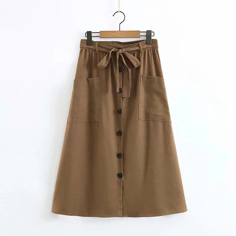 2019 Women Casual Brown Cotton Linen Long Skirt Female Summer Fashion Single Breasted High Waist With Belt Street-wear Skirts
2019 Women Casual Brown Cotton Linen Long Skirt Female Summer Fashion Single Breasted High Waist With Belt Street-wear Skirts