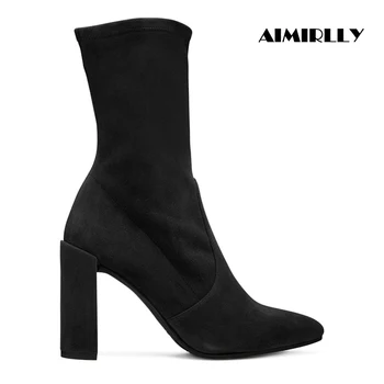 Womens Mid Calf Boots Pointed Toe Block Heel Sock Booties Slip On Ladies Autumn Winter Shoes Black White Aimirlly
Womens Mid Calf Boots Pointed Toe Block Heel Sock Booties Slip On Ladies Autumn Winter Shoes Black White Aimirlly