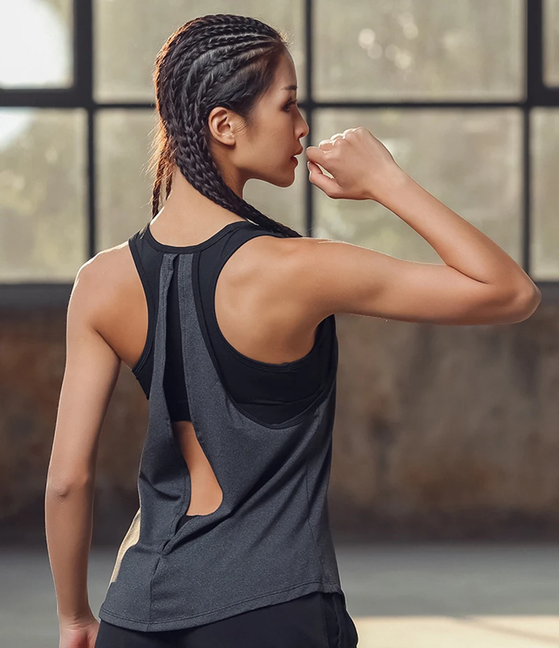 CrazyFit 2018 Yoga Top With Bras Sports Bra Running Gym Tank Women Fitness Workout Female Open Back Tops Clothing Sport Shirt 18
