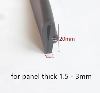 

Rubber Sealing U Strip 20x6x20mm for 1.5 - 3mm thick Glass Metal Car Wood Panel Board Edge Encloser Shield Black
