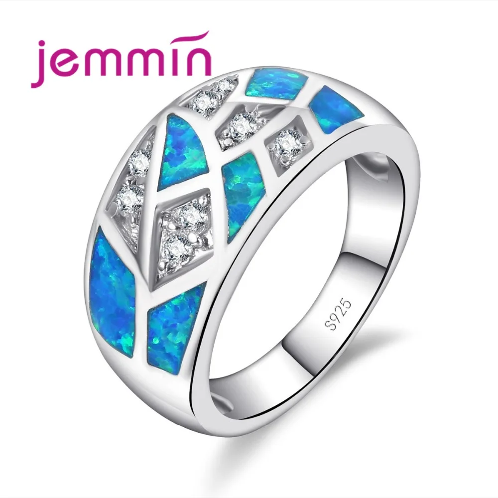 

Simple Geometric Blue Created Fire Opal Rings for Women Trendy Engagement Wedding Band Jewelry 925 Sterling Silver Ring