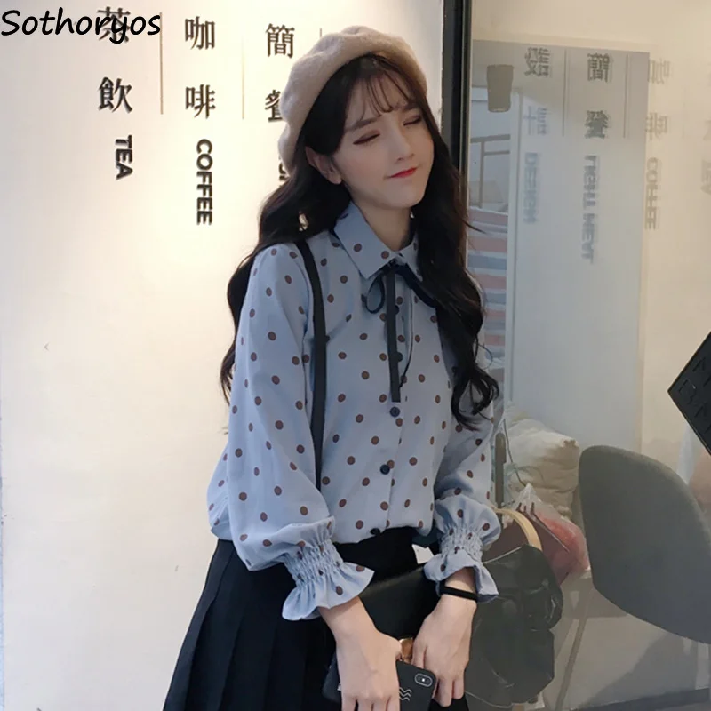 Shirts Women Chiffon Bow Polka Dot Turn-down Collar Butterfly Sleeve Womens Korean Style Simple All-match Chic Leisure Blouses
Shirts Women Chiffon Bow Polka Dot Turn-down Collar Butterfly Sleeve Womens Korean Style Simple All-match Chic Leisure Blouses