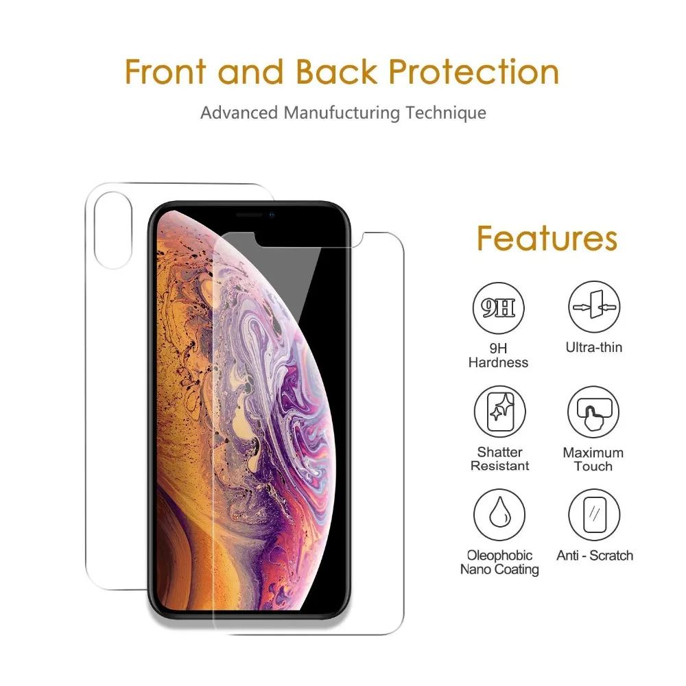 Переднее и заднее закаленное стекло для iPhone 8 7 6 6S Plus X XR XS Max Защитная пленка экрана