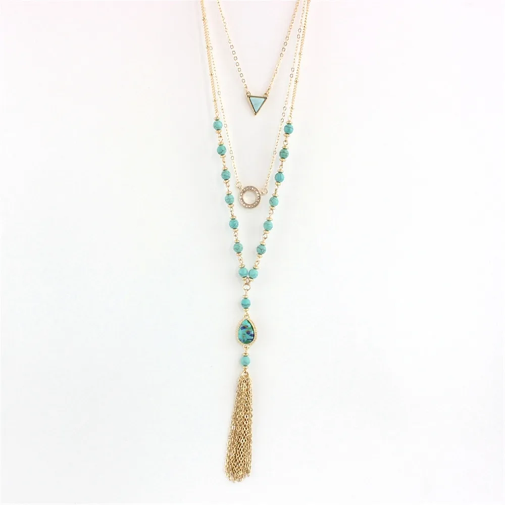 Free shipping the new fashion Long tassels personality Green pine bead layers Three layers of triangle necklace
Free shipping the new fashion Long tassels personality Green pine bead layers Three layers of triangle necklace